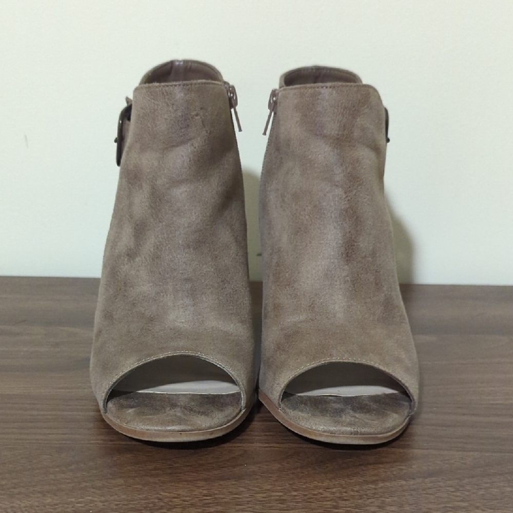 Fergalicious Women’s Taupe Suede Peep-Toe Ankle Booties